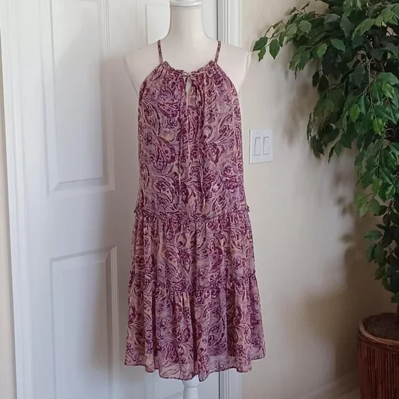LIKE NEW! Anthropologie DREW Purple Paisley Halter-Tiered Dress Size Large - Picture 2 of 9